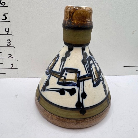 Vintage Harsa Israel hand painted Ceramic Vase blues greens browns cream 6" 1986 - Picture 3 of 12